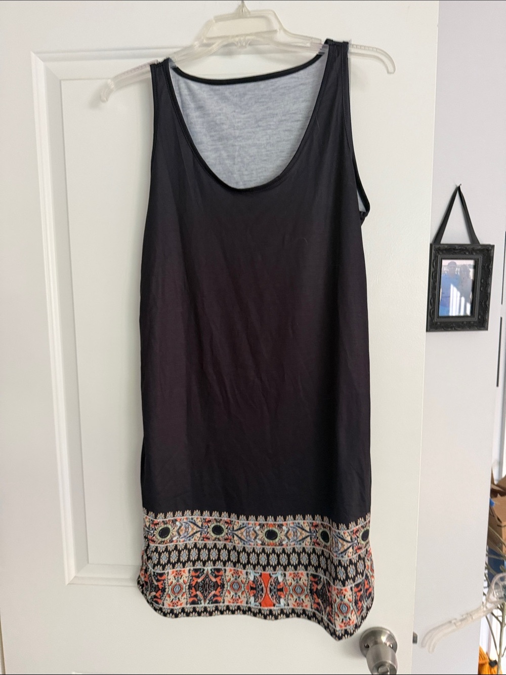 SHEIN Black Midi Dress with Multicolor Patterned Hem